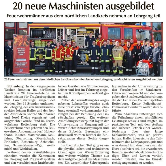 Bericht "20 neue Maschinisten ausgebildet"