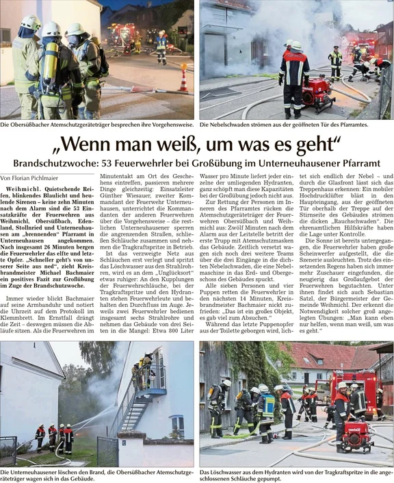 Bericht "Großübung im Unterneuhausener Pfarramt"